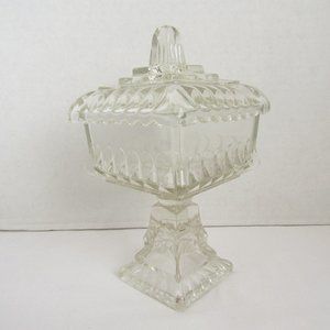 Nice Vintage Clear Cut Glass Pedestal Candy Dish 8" Inch Collectible